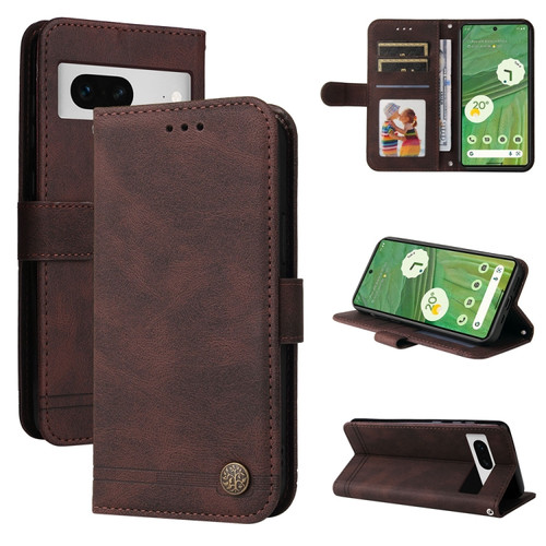 Google Pixel  7 Skin Feel Life Tree Metal Button Leather Phone Case - Brown