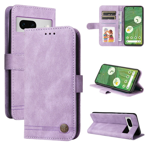 Google Pixel  7 Skin Feel Life Tree Metal Button Leather Phone Case - Purple