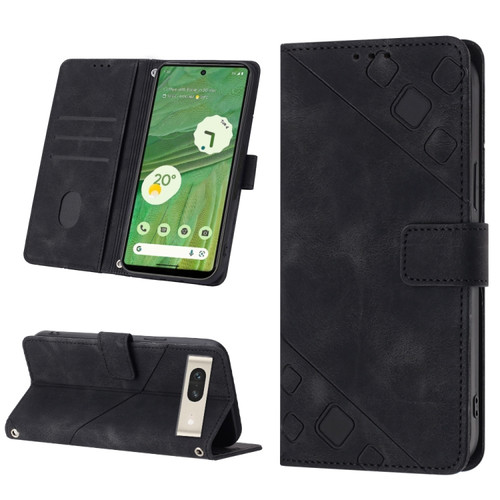 Google Pixel 7 Skin-feel Embossed Leather Phone Case - Black