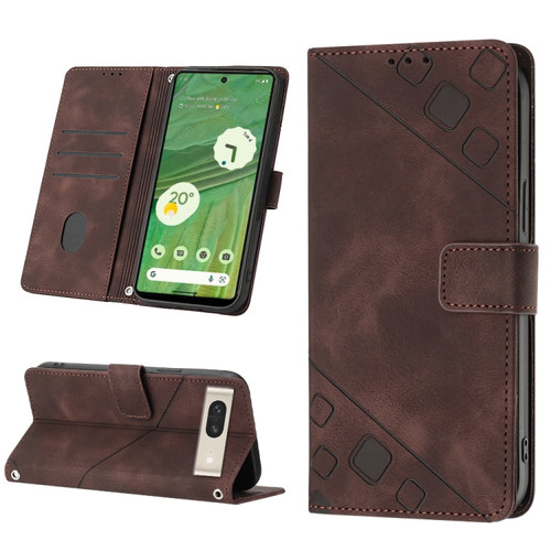 Google Pixel 7 Skin-feel Embossed Leather Phone Case - Brown