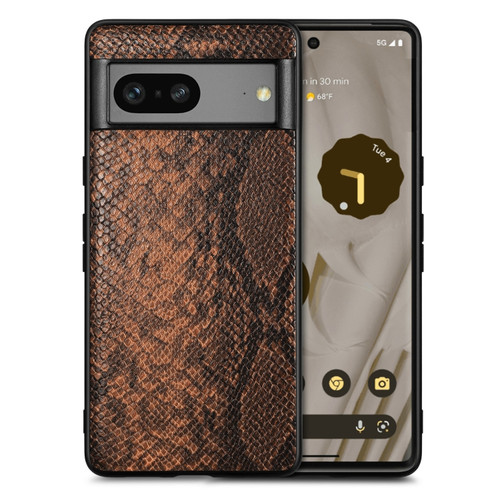 Google Pixel 7 Snakeskin Leather Phone Case - Brown