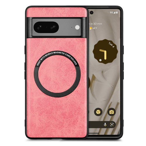 Google Pixel 7 Solid Color Magsafe Leather Phone Case - Pink