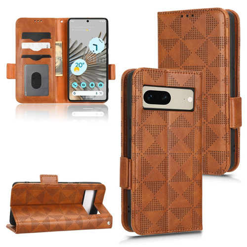 Google Pixel 7 Symmetrical Triangle Leather Phone Case - Brown