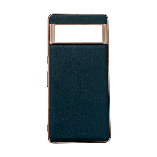 Google Pixel 7 Waves Series Nano Electroplating Genuine Leather Phone Case - Green