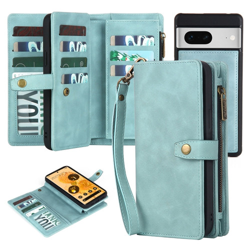 Google Pixel 7 Zipper Wallet Detachable MagSafe Leather Phone Case - Blue