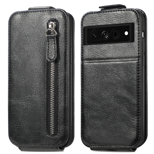 Google Pixel 7 Zipper Wallet Vertical Flip Leather Phone Case - Black