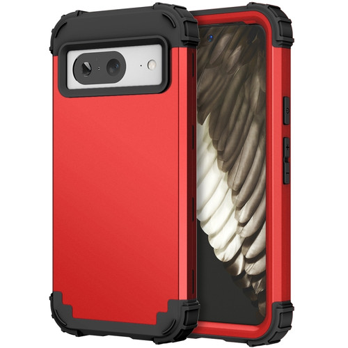 Google Pixel 8 3 in 1 Shockproof PC + Silicone Phone Case - Red+Black