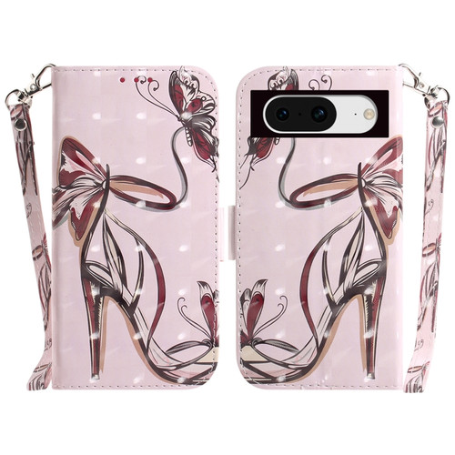 Google Pixel 8 3D Colored Horizontal Flip Leather Phone Case - Butterfly High-heeled