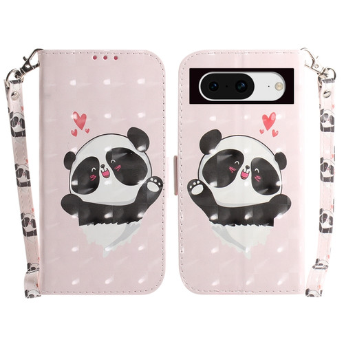 Google Pixel 8 3D Colored Horizontal Flip Leather Phone Case - Heart Panda