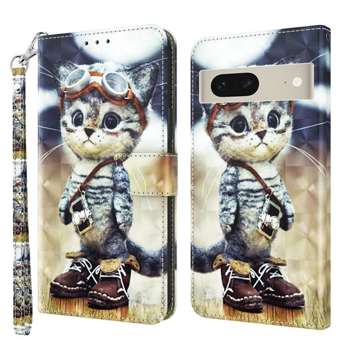 Google Pixel 8 3D Painted Pattern Leather Phone Case - Naughty Cat