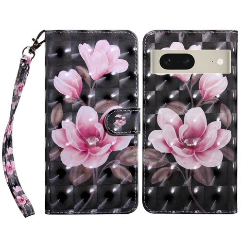 Google Pixel 8 3D Painted Pattern Leather Phone Case - Pink Flower