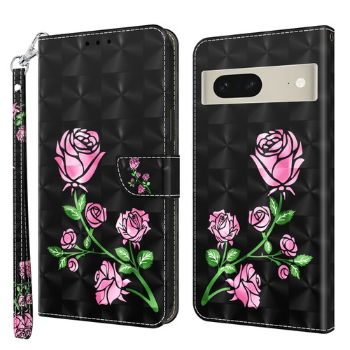 Google Pixel 8 3D Painted Pattern Leather Phone Case - Rose