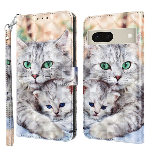 Google Pixel 8 3D Painted Pattern Leather Phone Case - Two Loving Cats