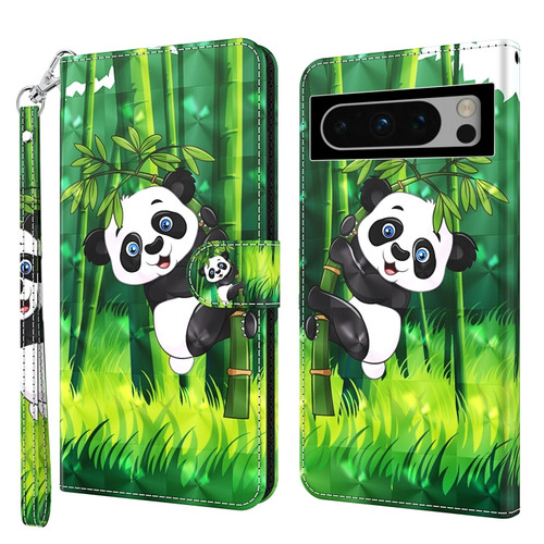 Google Pixel 8 3D Painting Pattern Flip Leather Phone Case - Bamboo Panda