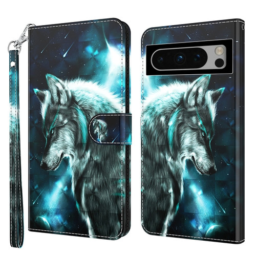 Google Pixel 8 3D Painting Pattern Flip Leather Phone Case - Wolf