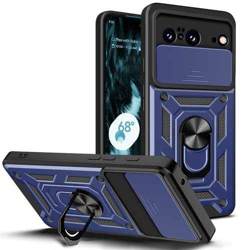 Google Pixel 8 5G Sliding Camera Cover Design TPU Hybrid PC Phone Case - Blue