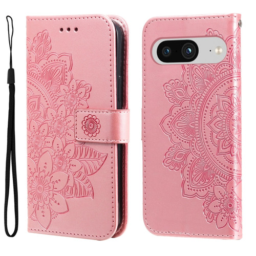 Google Pixel 8 7-petal Flowers Embossing Leather Phone Case - Rose Gold