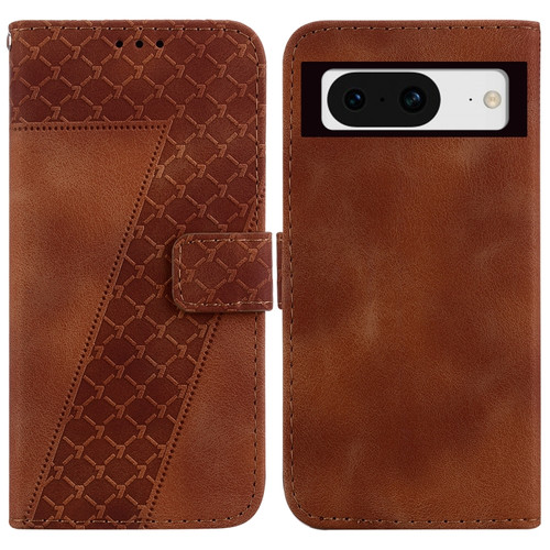 Google Pixel 8 7-shaped Embossed Leather Phone Case - Brown