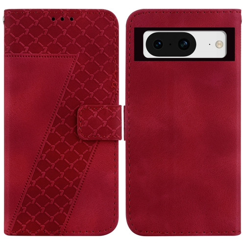 Google Pixel 8 7-shaped Embossed Leather Phone Case - Red