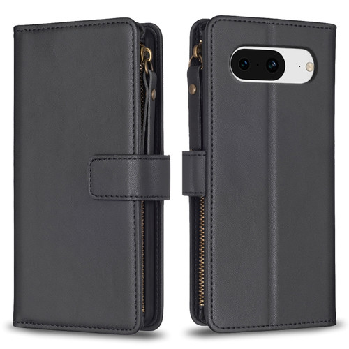 Google Pixel 8 9 Card Slots Zipper Wallet Leather Flip Phone Case - Black