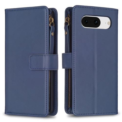 Google Pixel 8 9 Card Slots Zipper Wallet Leather Flip Phone Case - Blue