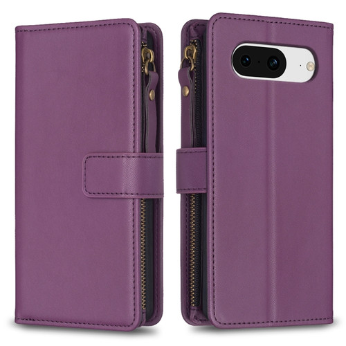 Google Pixel 8 9 Card Slots Zipper Wallet Leather Flip Phone Case - Dark Purple