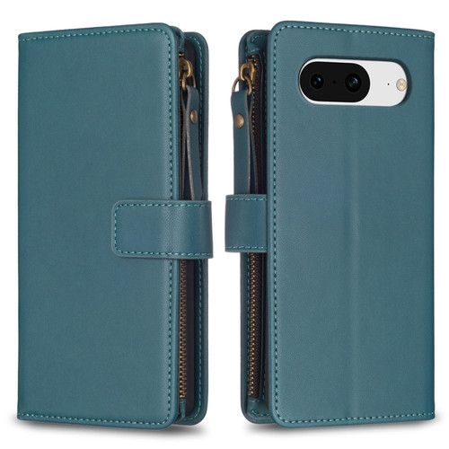 Google Pixel 8 9 Card Slots Zipper Wallet Leather Flip Phone Case - Green