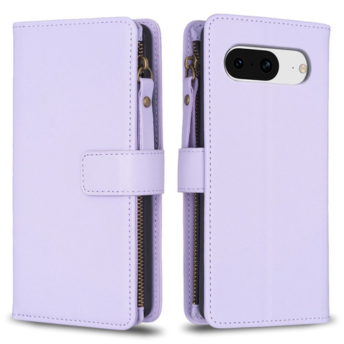 Google Pixel 8 9 Card Slots Zipper Wallet Leather Flip Phone Case - Light Purple