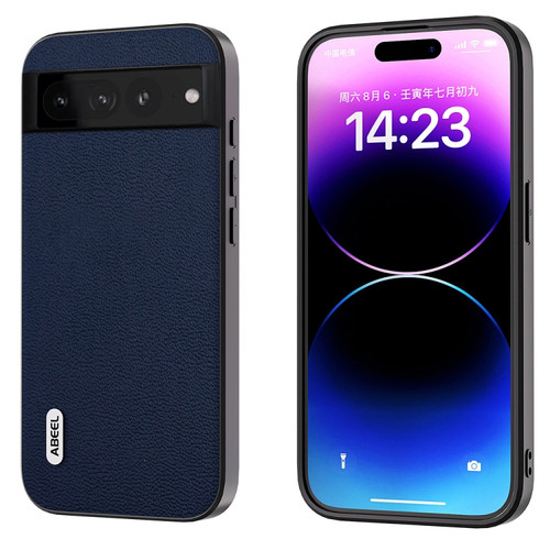 Google Pixel 8 ABEEL Genuine Leather Luolai Series Phone Case - Dark Blue