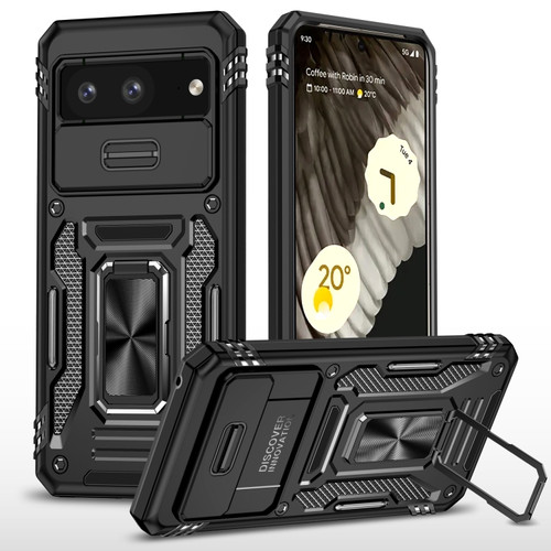 Google Pixel 8 Armor PC + TPU Camera Shield Phone Case - Black