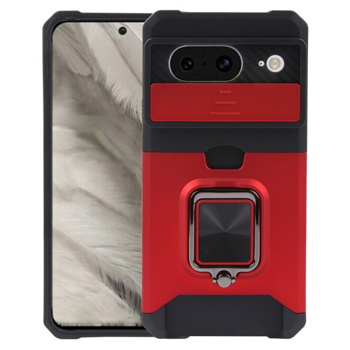 Google Pixel 8 Camera Shield Card Slot PC+TPU Phone Case - Red