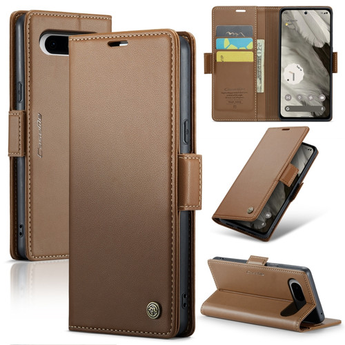 Google Pixel 8 CaseMe 023 Butterfly Buckle Litchi Texture RFID Anti-theft Leather Phone Case - Brown