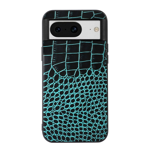 Google Pixel 8 Crocodile Texture Genuine Leather Phone Case - Cyan