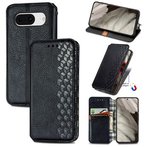 Google Pixel 8 Cubic Grid Pressed Magnetic Leather Phone Case - Black