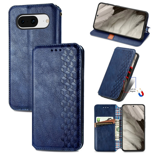 Google Pixel 8 Cubic Grid Pressed Magnetic Leather Phone Case - Blue