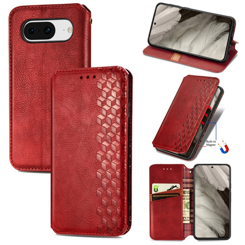 Google Pixel 8 Cubic Grid Pressed Magnetic Leather Phone Case - Red
