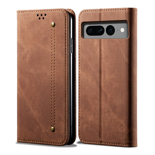 Google Pixel 8 Denim Texture Casual Style Horizontal Flip Leather Case - Brown