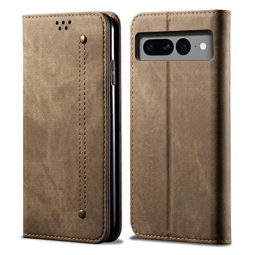 Google Pixel 8 Denim Texture Casual Style Horizontal Flip Leather Case - Khaki