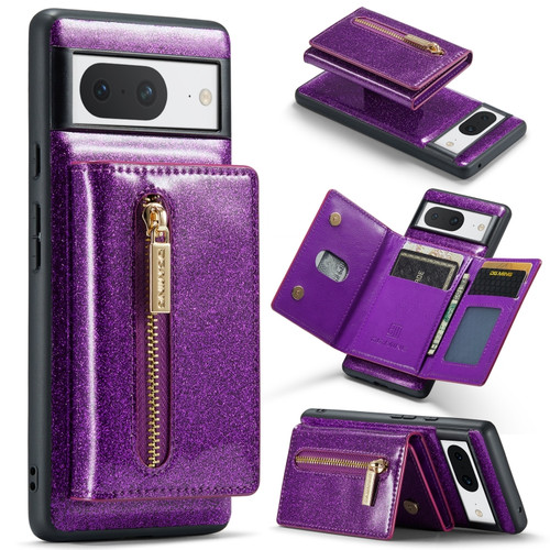 Google Pixel 8 DG.MING M3 Series Glitter Powder Card Bag Leather Case - Dark Purple