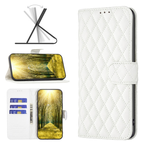 Google Pixel 8 Diamond Lattice Wallet Leather Flip Phone Case - White