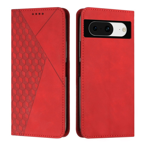 Google Pixel 8 Diamond Pattern Skin Feel Magnetic Leather Phone Case - Red