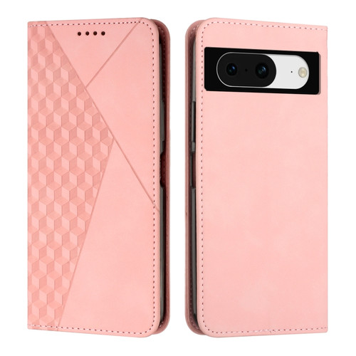 Google Pixel 8 Diamond Pattern Skin Feel Magnetic Leather Phone Case - Rose Gold