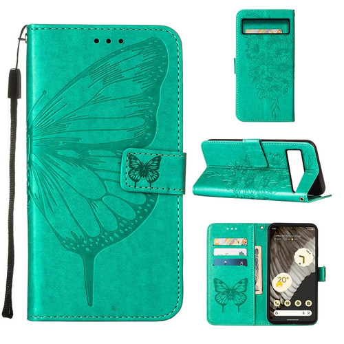 Google Pixel 8 Embossed Butterfly Leather Phone Case - Green