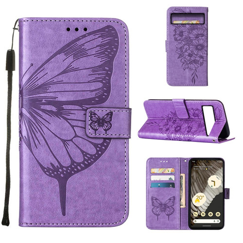 Google Pixel 8 Embossed Butterfly Leather Phone Case - Light Purple