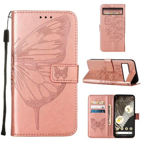 Google Pixel 8 Embossed Butterfly Leather Phone Case - Rose Gold