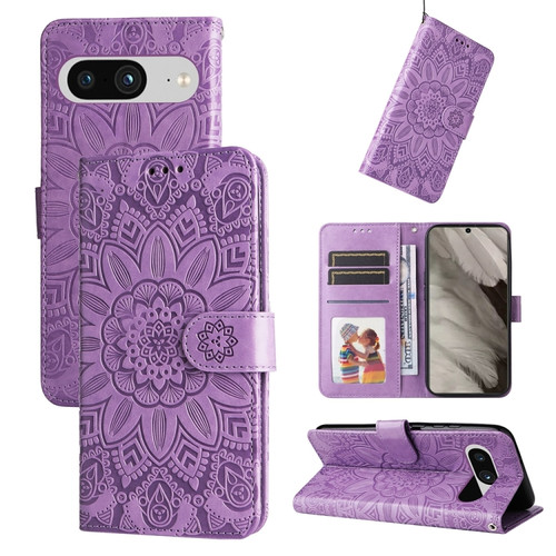 Google Pixel 8 Embossed Sunflower Leather Phone Case - Purple