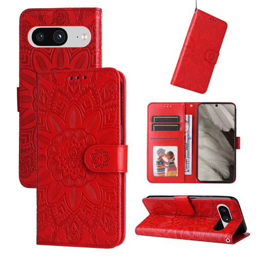 Google Pixel 8 Embossed Sunflower Leather Phone Case - Red