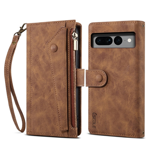 Google Pixel 8 ESEBLE Retro Frosted RFID Flip Leather Phone Case - Brown