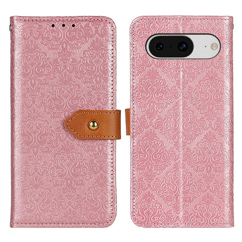 Google Pixel 8 European Floral Embossed Copper Buckle Leather Phone Case - Pink