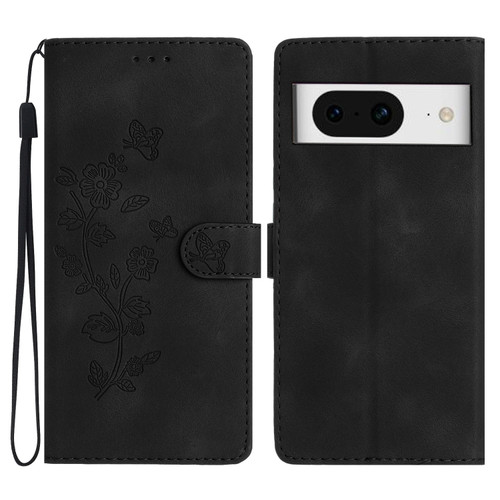 Google Pixel 8 Flower Butterfly Embossing Pattern Leather Phone Case - Black
